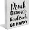 Drink Coffee Read Books Be Happy Wood Box Schild Dekor Schreibtisch Schild Kaffee Buch Liebhaber Holzbox Block Schild Rustikale Home Regal Wanddekoration