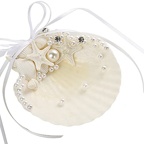 Yurosiay Muschel Ringkissen Hochzeit Klein Natürlich Muschel Perlen Ringplatte Hochzeit Mediterranen Stil Handgefertigt Trauringkissen Vintage Hochzeit Trauringe Box 11×11cm Seestern
