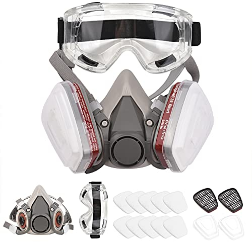Mascarilla respiratoria reutilizable Media máscara 6200 Mascarilla de gas Protección respiratoria Mascarilla con gafas protectoras para pintar Vapor orgánico Soldadura Pulido Carpintería y otra