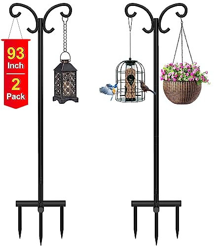 Mutool 93in/236cm Adjustable Shepherds Hooks for Outdoor, 2 Pack Heavy Duty Bird Feeder Pole, Shepherds Crook Garden Hooks for Lantern Birdfeeder Garden Lights Hanging Plants Solar Light, Black