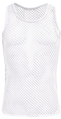 Homme D?bardeurs Haut r?sille Maillot Corps Filet Top t-Shirt muscl? Transparent Gym Maillots de Corps d'?t? T-Shirt d'?t? sans Manches Blanc XL