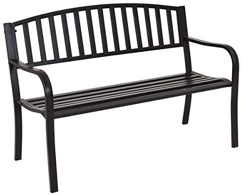 KOMFOTTEU 2 Sitzer Stahlbank, Gartenbank mit Rückenlehne & Armlehnen, Sitzbank bis 280 kg belastbar, Ruhebank für Garten Balkon Terrasse, 127 x 60 x 87 cm, Schwarz