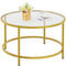 Yaheetech Round Coffee Table, Tempered Glass Living Room Table with Protective Foot Pads & Metal Structure for Living Room, Mustard Gold