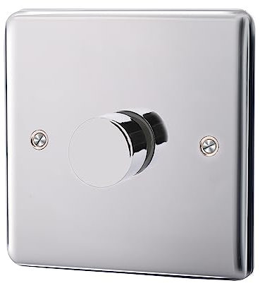 ASAB 1 Gang Dimmer Switch PGM 33803 Brushed Steel Suitable for LED Lamps Tungsten Lamps and Low Voltage Transformers Easy to Push On Off Button Energy Saving Fixing Screws Gang Dimmer Design