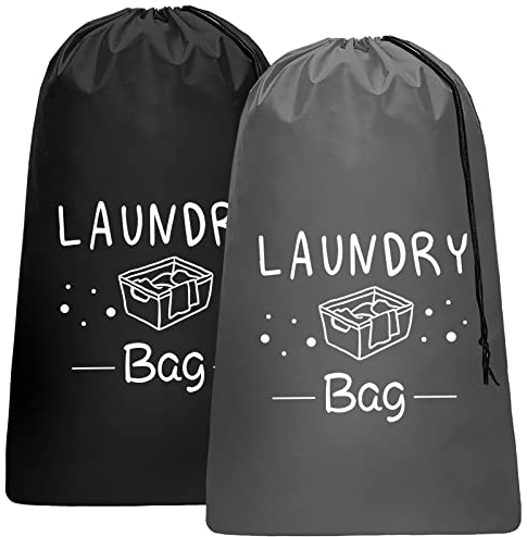 PASHOP 2 Stück 92X61CM Wäschesack Reise Schmutzwäsche, Wäschebeutel mit Kordelverschluss, Tragbar, Große Kapazität, Ideal für Reisen Camping oder Zuhause-Aufbewahrung (Schwarz+grau)