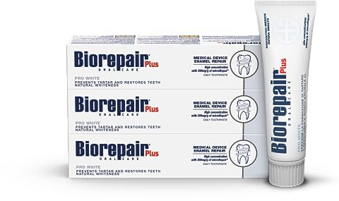 Biorepair Plus Pro White Toothpaste for Restoring Teeth Whiteness-200mg/g microRepair Fluoride Free Hydroxyapatite Toothpaste – Prevents Tartar and restores Teeth Natural Whiteness (Pack of 3)