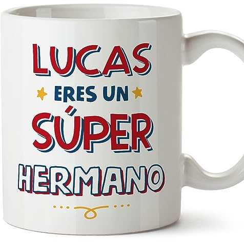 MUGFFINS Tazas Personalizadas para HERMANO - En Español - Eres Súper - 11 oz / 330 ml - Regalo personalizable original y divertido