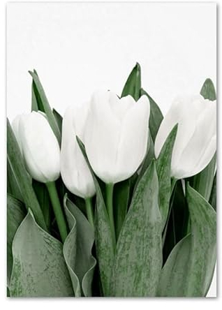 HJOSWVNS Wandbilder Tulpe Weiß Grün Foto Auf Leinwand Aesthetic Decor Bild Auf Leinwand Bilder Wohnzimmer Leinwand Bilder Wandbilder Wandtattoo Schlafzimmer Badezimmer Room Decor Kein Rahmen 50x70cm