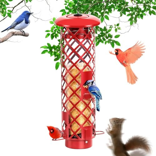 Vogelfutterhaus,Eichhörnchensicherer Vogelfutterhaus zum Aufhängen im Freien, Vogelfutterspender für Wildvögel, Schwerkraftschutz-Futterspender aus Metall für den Außenbereich, 2lbs Fassungsvermögen