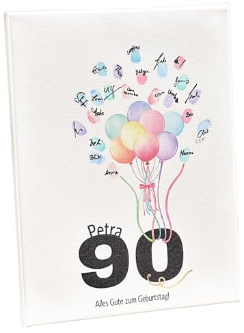 KATINGA Leinwand für Fingerabdrücke als Gästebuch - Geschenk zum runden Geburtstag (90)