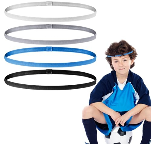 NATOSU Lot de 4 bandeaux de sport pour garçons - Bandeau fin - Antidérapant - Pour homme - Pour le sport et les enfants