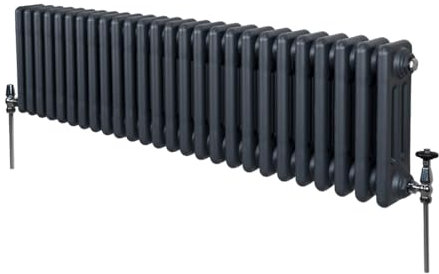 Radiador Tradicional Horizontal de 3 Columnas 300mm x 1192mm | Gris Antracita | Acero | Montado en pared | Kit de fijación y soportes + Cepillo de limpieza GRATIS | Calefacción estufa calefactor