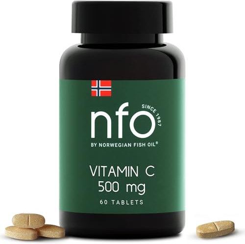 NFO VITAMIN C 500 MG [60 Tabletten] Norwegischer natürlicher hochdosiert Vitamin C Komplex mit Schutz für Magen, Verdauungssystem, Zähne und zur Unterstützung des Körpers, Vegan