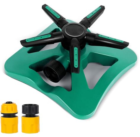 Decdeal 1 Pack 360° Rotatable Automatic Water Sprinkler 5 Arm Spary Direction Adjustable Outdoor Cooling System Irrigation System for Yard Lawn Garden with Hose Connector