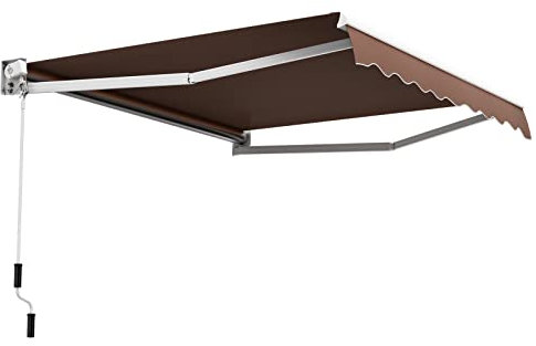 COSTWAY Toldo Manual Retráctil Plegable, Toldo para Ventana de Metal y Poliéster, Multifuncional Toldos Exterior con Manivela de Metal,Impermeable para Balcón y Veranda (2,95 x 2,5 m,Marrón)
