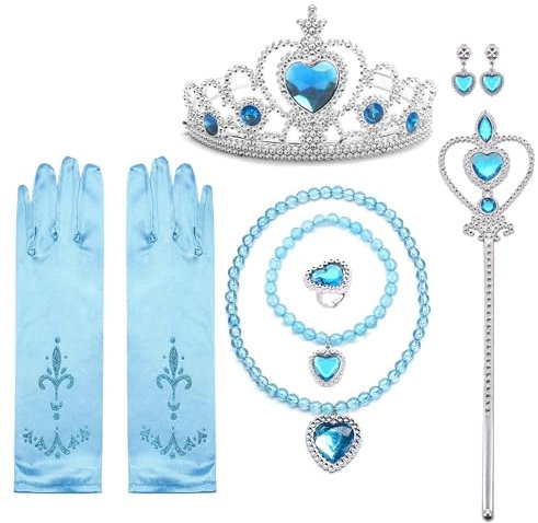 Tokaneit Déguisement Accessoires Reine des Neiges pour Fille, Princesse Dress Up Accessoires, Bijoux avec Couronne, Baguette Magique, Accessoires pour Habiller Princesse Accessoires Diadème