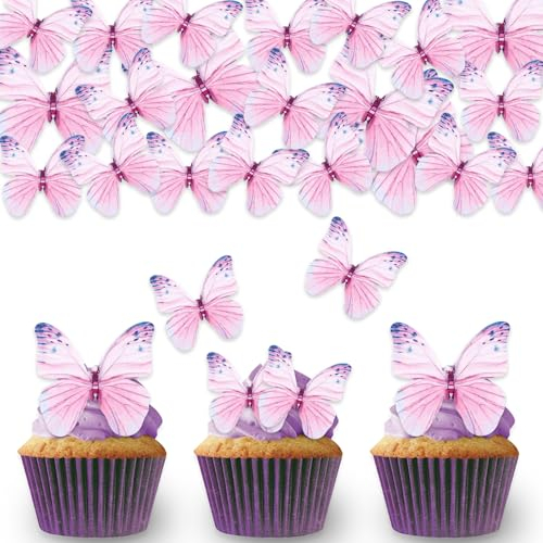DazzJoy 50 Stück lila Essbare Schmetterlinge Tortendeko für Kuchen und Torten