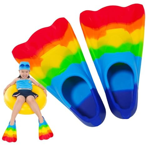 Kinderflossen | Regenbogen-Silikon-Bodyboard-Flossen mit offenem Design,Professionelle Kurze Jugendschwimmflosse für Kinder, , Mädchen, Anfängertraining