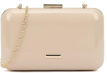 UShopUK Pochette rigida in pelle verniciata con bordi tondi, per spose, balli di fine anno, matrimoni, feste, borsetta a mano, Nude, medium