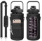 HSAJS Bottle Bag for Stanley Cup 64oz Bottle Holder Sports Water Bottle with Adjustable Hand Strap and 2 Pockets for Hiking Camping (Black)
