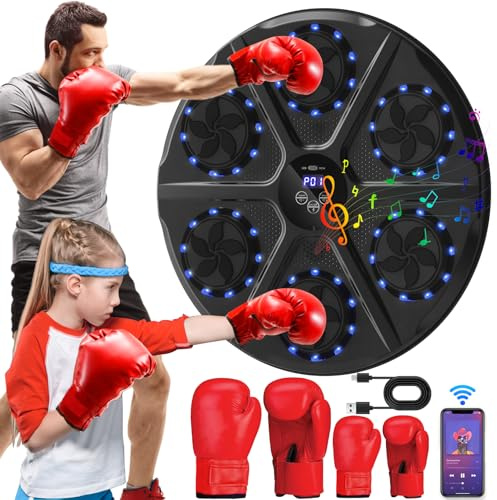 Yeelan Music Boxing Machine, LED Musik Boxmaschine, Bluetooth Musikboxmaschine, 12 Geschwindigkeit und Zählmodus, Wandmontiertes Boxziel mit Boxhandschuhen für Erwachsene und Kinder Exercise