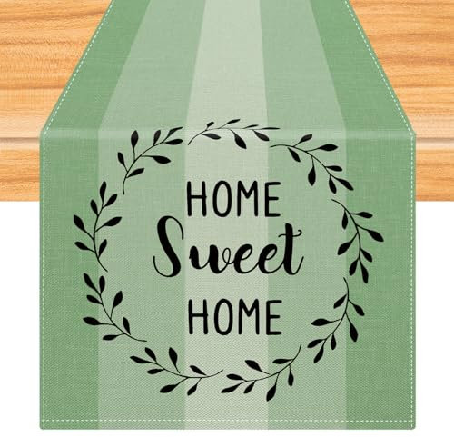 Kiatuniya Tischläufer Streifen Grün Modern Winter Läufer Tisch Vintage Abwaschbar Tischlaufer Landhausstil für Frühling Herbst Küche Tischdeko Party Dekor 33x183 cm