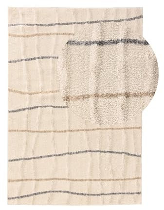 benuta Pop Teppich Junis - Creme 80x150 cm - Kunstfaser - Rechteckig & im Style: Abstrakt,Geometrisch, Hygge & Cozy, Minimalistisch - Pflegeleicht für Wohnzimmer Schlafzimmer
