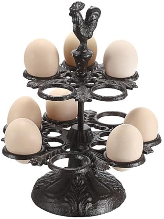 OLegei Support à œufs en fonte pour 12 œufs Support de rangement d’œufs double étages support décoratif pour comptoir et cuisine