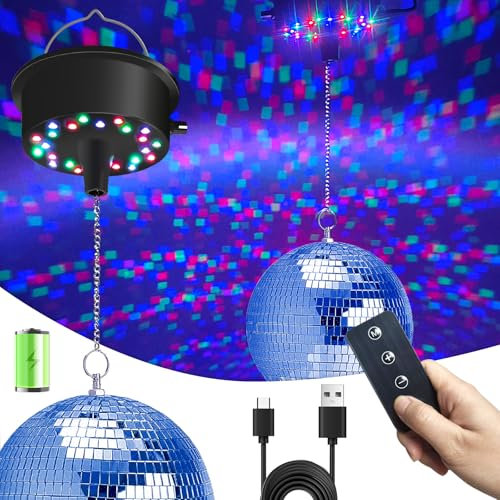 Disco Ball with Motor with Remote and Lights, Palujorty 5 RPM-9 RPM 24 LED Disco Ball and Light for 4 6 8 12 Balls for Party(USB/Battery Powered)
