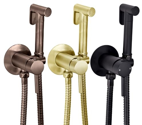 Douche Bidet Shattaf Muslim Shower Spray Kit Handset Holder and Outlet Elbow - Black Brass Bronze Finish (Brushed Bronze)
