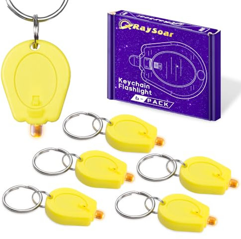RaySoar 6 Pack Ultra Bright Yellow Light Keychain Flashlight, Mini Yellow LED Keychain Flashlight, Yellow Keychain Flashlight for Observation - Yellow Shell