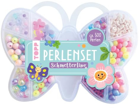 TOPP Perlenset Schmetterling: Über 500 bunte Perlen, Schmetterling- und Blumenperlen, Blumen- und Schmetterlinganhänger, White