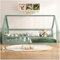 Lubvtti Cama infantil 90 x 200 cm, forma de casita, cama plana con barandilla y base de láminas, sin colchón, verde