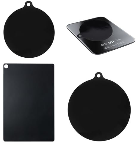HUANR 3 Piezas Alfombrilla Induccion, Reutilizables Protector Placa Induccion, 3 Tamaños Negros Protector Vitroceramica Induccion, para Proteger Superficies de Cocinas de Inducción