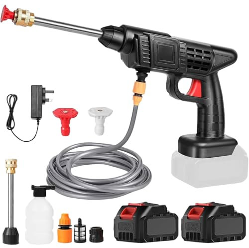 Nettoyeur haute pression sans fil - 21 V - Batterie portable - 60 bar - Nettoyeur haute pression - Avec batterie et tuyau de 5 m - Pour voiture, terrasse, fenêtre, pelouse, animal domestique (2