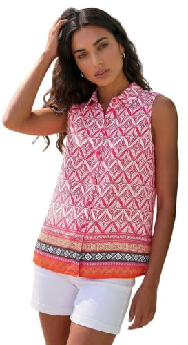 Roman Sleeveless Shirt for Women UK Ladies Blouse Top Button Through Summer Smart Casual Work Cocktail Party Office Holiday Special Occassion Evening Going Out - Red Geometric - Size 20