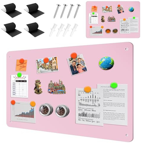 LUPATDY Magnettafel 43 * 30cm, Pinnwand Magnetisch, Magnetwand Kinder, Metalltafel Magnetwand Kratzfest, Magnettafel Tafel für Küche, Büro, Kühlschrank (Rosa)