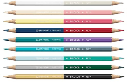 Caran d'Ache Set of 9 Bicolor Pencils, Alpine Frost Special Edition, 18 Colours & Brush, Premium Cardboard Box, Luminance, Artist Pencils, Colouring, Watercolour Art, Lightfast Colour Tone