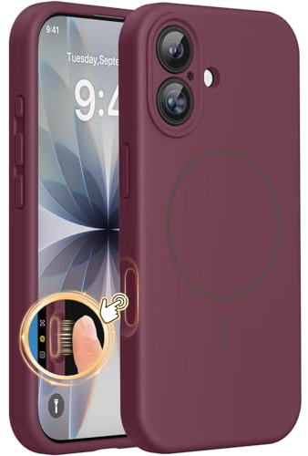 Miracase Magnetic for iPhone 17 Case, Liquid Silicone Case, Wine Red | Compatible with Magsafe, Silicone Camera Control Cover, Soft Microfiber Lining, Shockproof Drop Protection Phone Case for 17