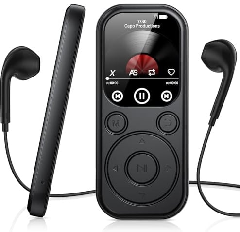 128GB MP3 Player mit Bluetooth 5.4, RWSRW Musik-Player mit FM-Radio, Sprachaufzeichnung, HiFi-Sound, FM Radio, E-Book-Funktion, Kopfhörer im Lieferumfang enthalten