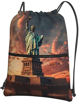 DIEzig Freiheitsstatue in NYC-Druck, verstellbarer Riemen, faltbare Tasche mit Kordelzug und Reißverschluss für Wochenendabenteuer