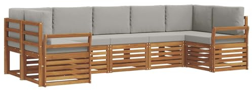 vidaXL Sofagarnituren 7 pcs Natürlich und Hellgrau Massivholz Akazie, Akazienholz Gartenmöbel-Set, modernes Sofa, Coole Lounge, modulare Sitze, Pooldeck-Style