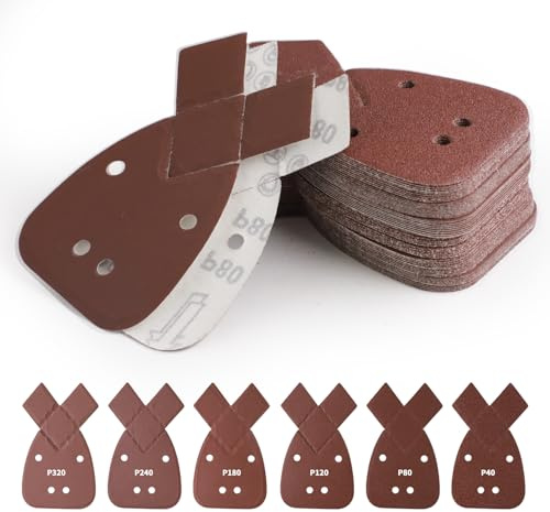 60 Pcs for Black and Decker Mouse Sander Pads, Mouse Sanding Pads | Grit 40/80/120/180/240/320, 4 Holes, 2 Replaceable Tips, Sandpaper for Electric Sander, Wood, Metal, Wall, etc