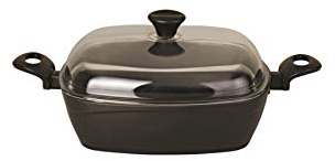 Teflon Beschichtet Aluguss Bräter Gänsebräter mit Glasdeckel 28 cm