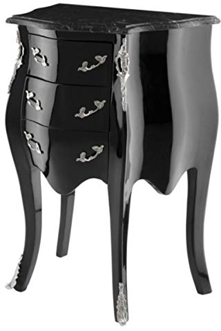 Casa Padrino Barock Luxus Kommode Klavierlack Schwarz B 52 x T 34 x H 72 cm mit Marmorplatte