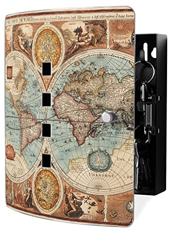 banjado Design Schlüsselkasten aus Edelstahl für 10 Schlüssel/Schlüsselbox zur Schlüsselaufbewahrung 24 x 21,5 x 7cm groß mit praktischem Magnetverschluss/Motiv Historische Weltkarte