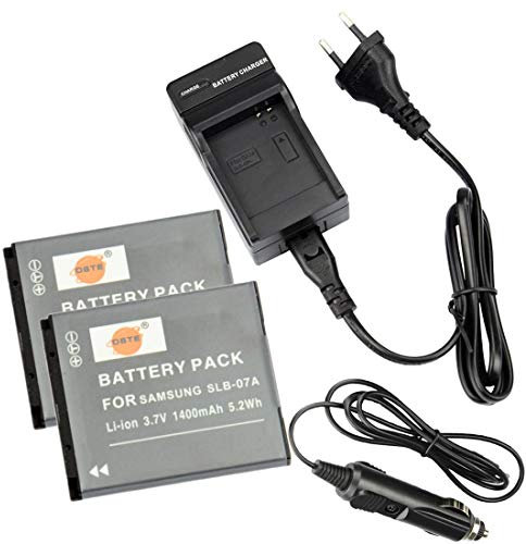 DSTE 2-Pack Rechange Batterie et DC91E Voyage Chargeur Compatible pour Samsung SLB-07A PL150 PL151 ST45 ST50 ST500 ST550 ST560 ST600 TL100 TL210 como Samsung SLB-07 SLB-07B SLB-07EP