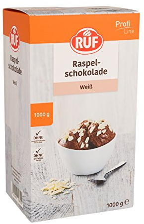 RUF Weiße Raspel-Schokolade, hauchdünn geraspelte weiße Schokolade, Schoko-Raspeln zartschmelzend für Gebäck & Eis, Großpackung 1x1000g