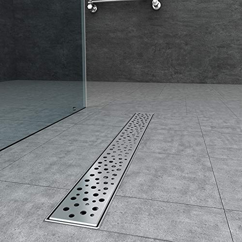 AICA Duschrinne Edelstahl 80 cm, Duschablauf, Bodenablauf Komplettset extra flach, Ablaufrinne mit Siphon, Geruchsstop und Haarsieb - Tropfen