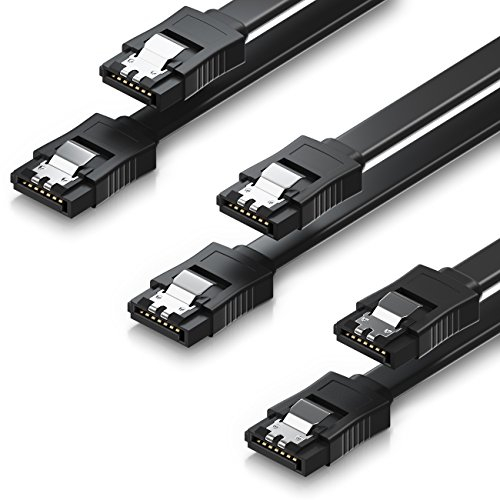 deleyCON 3x 0,5m Cavo SATA III Cavo Dati S-ATA 3 Cavo di Collegamento per SSD HDD con Clip in Metallo 6 Gb/s 2x Dritto Connettore L - Nero
